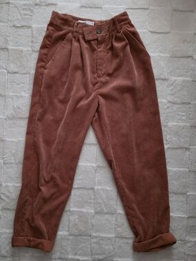 twik Women's High Waisted Corduroy Pleated Pants in Rust